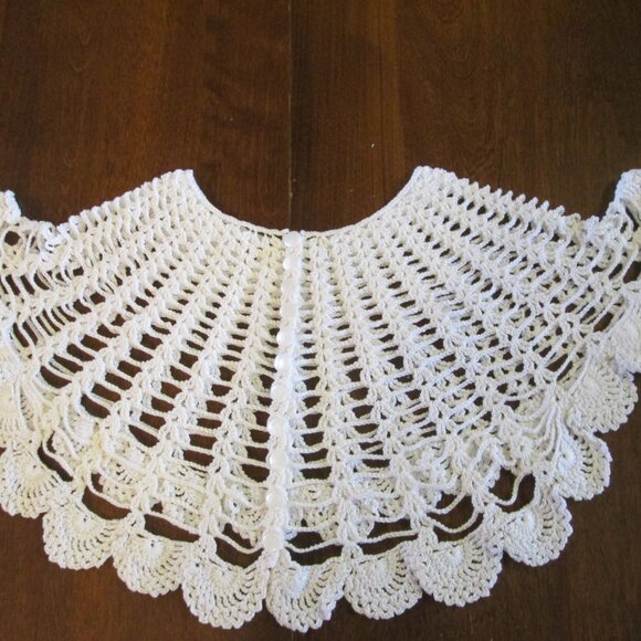 70's,80's Victorian style era vtg ecru white crocheted 11 button up dress collar - Picture 3 of 12